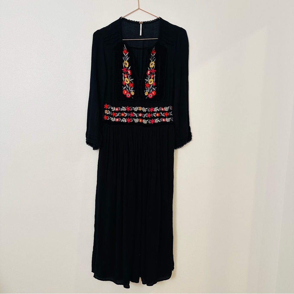 Free People Flora Embroidered Floral Midi Dress Boho - Picture 9 of 14